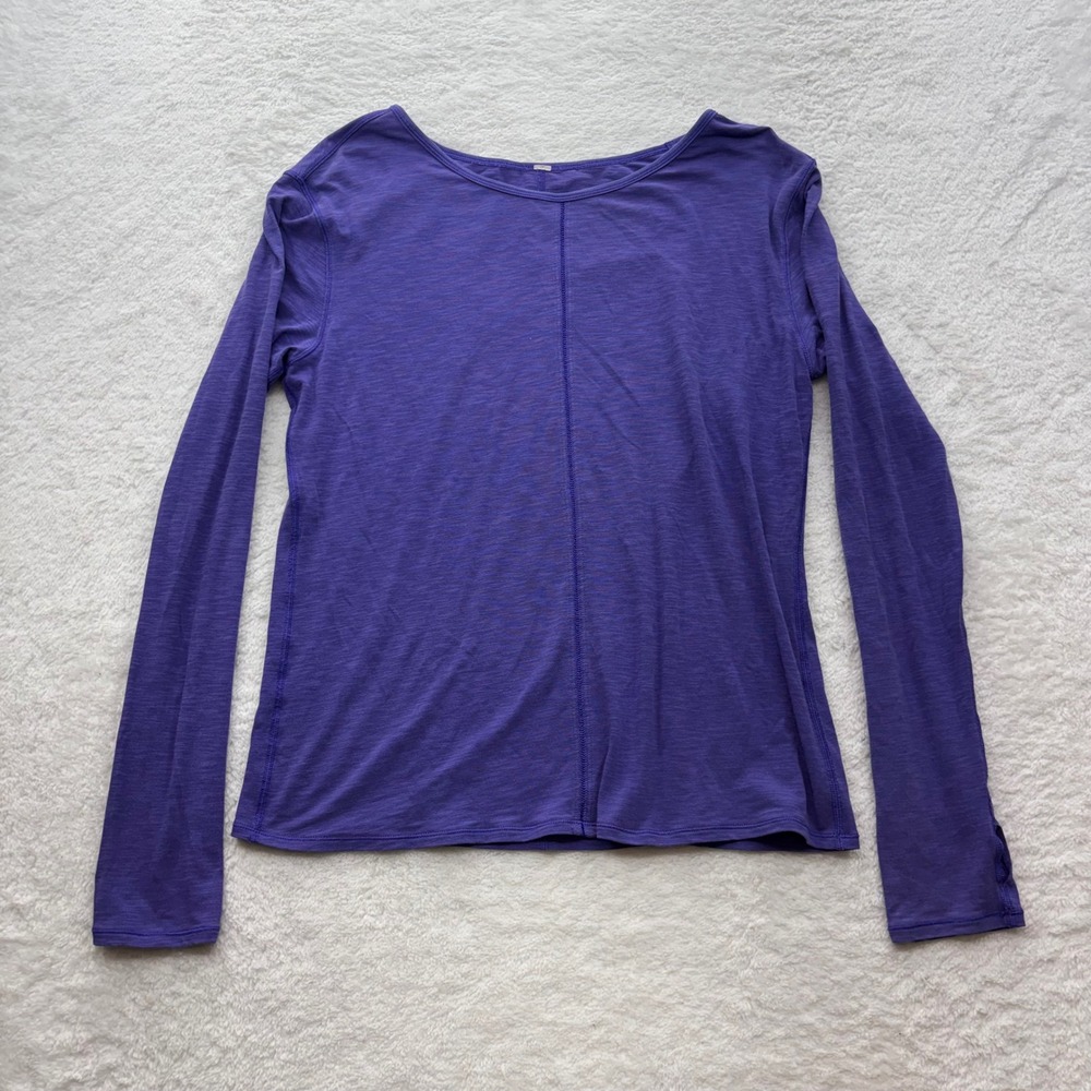 Lululemon Purple Heathered Long Sleeve Yoga Top Thumbholes Scoop Neck M